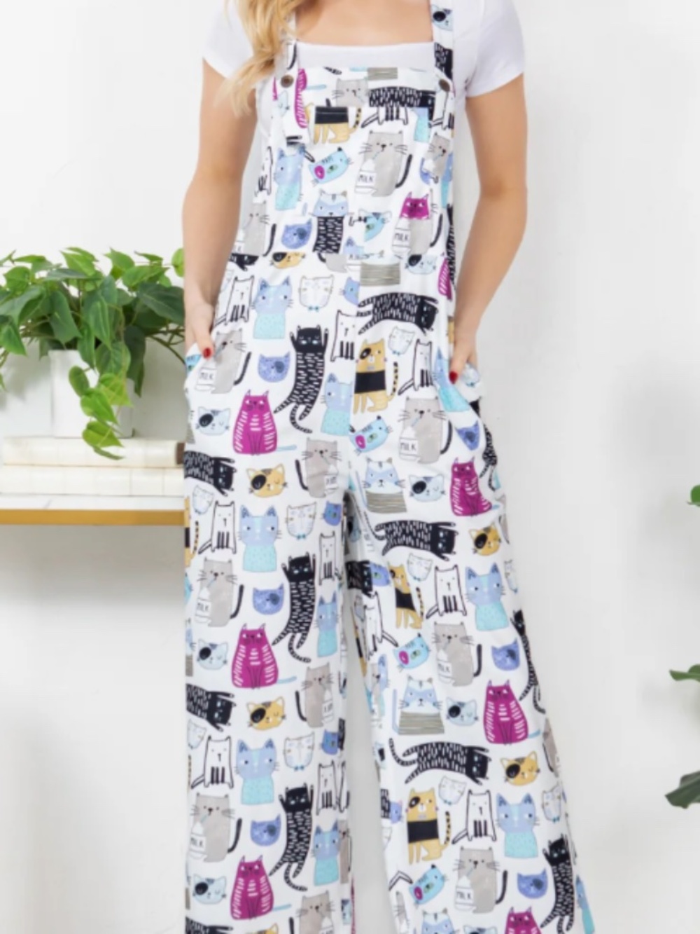 NWT LA Soul wide leg cat print crop overall